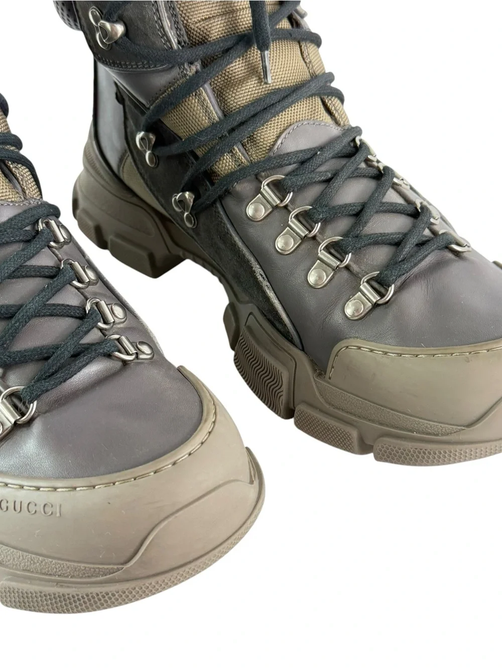 GUCCI 521679 Flashtrek Gray Leather Men Hiking Boots Made in Italy 10.5 - 11US